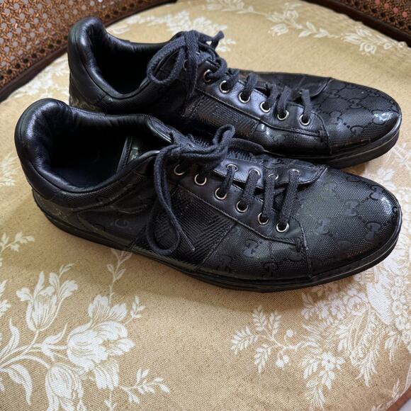 Gucci Men’s GG Guccissima Low Sneakers SKU 227988 Black Size 9 - Picture 3 of 11